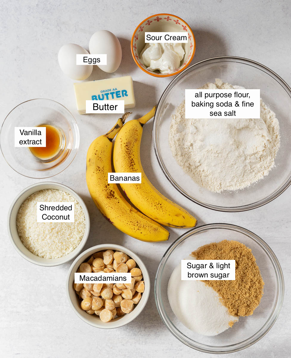 ingredients coconut macadamia banana bread