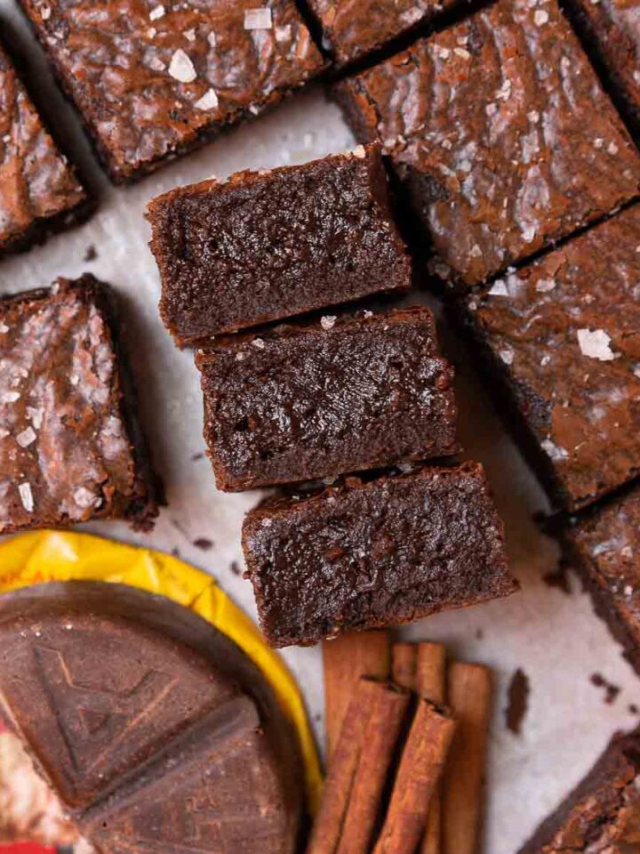 brownies laying on the side showing the fudgy center.