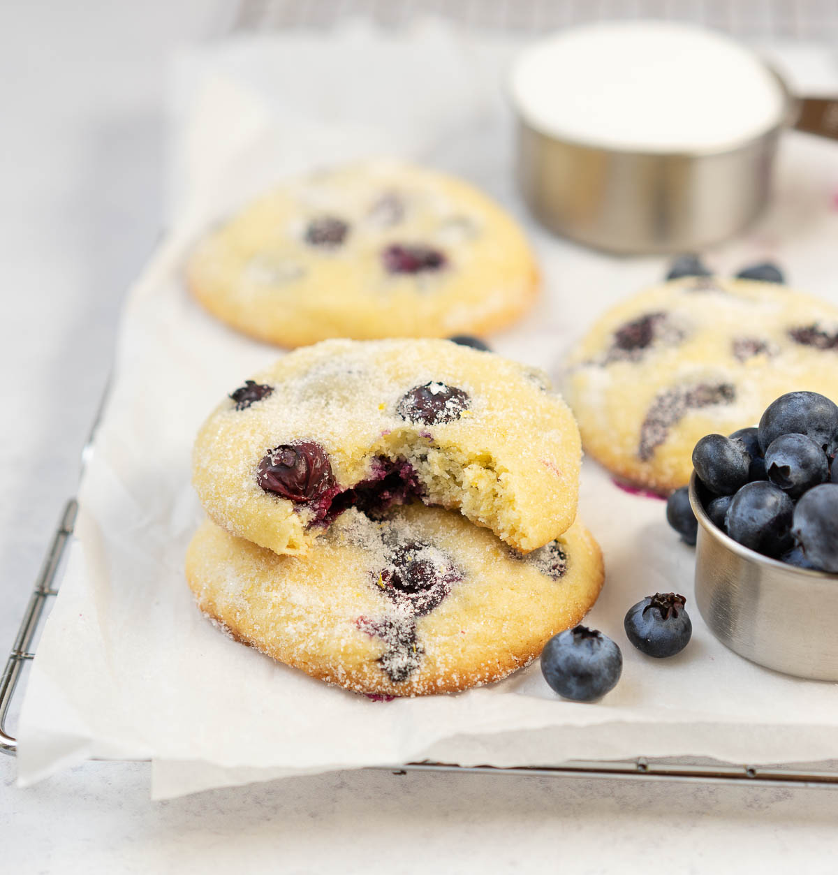 lemon blueberry cookies stacked on one another