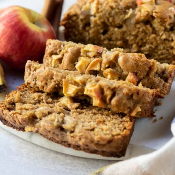 banana apple bread recipe showing diced apples on top