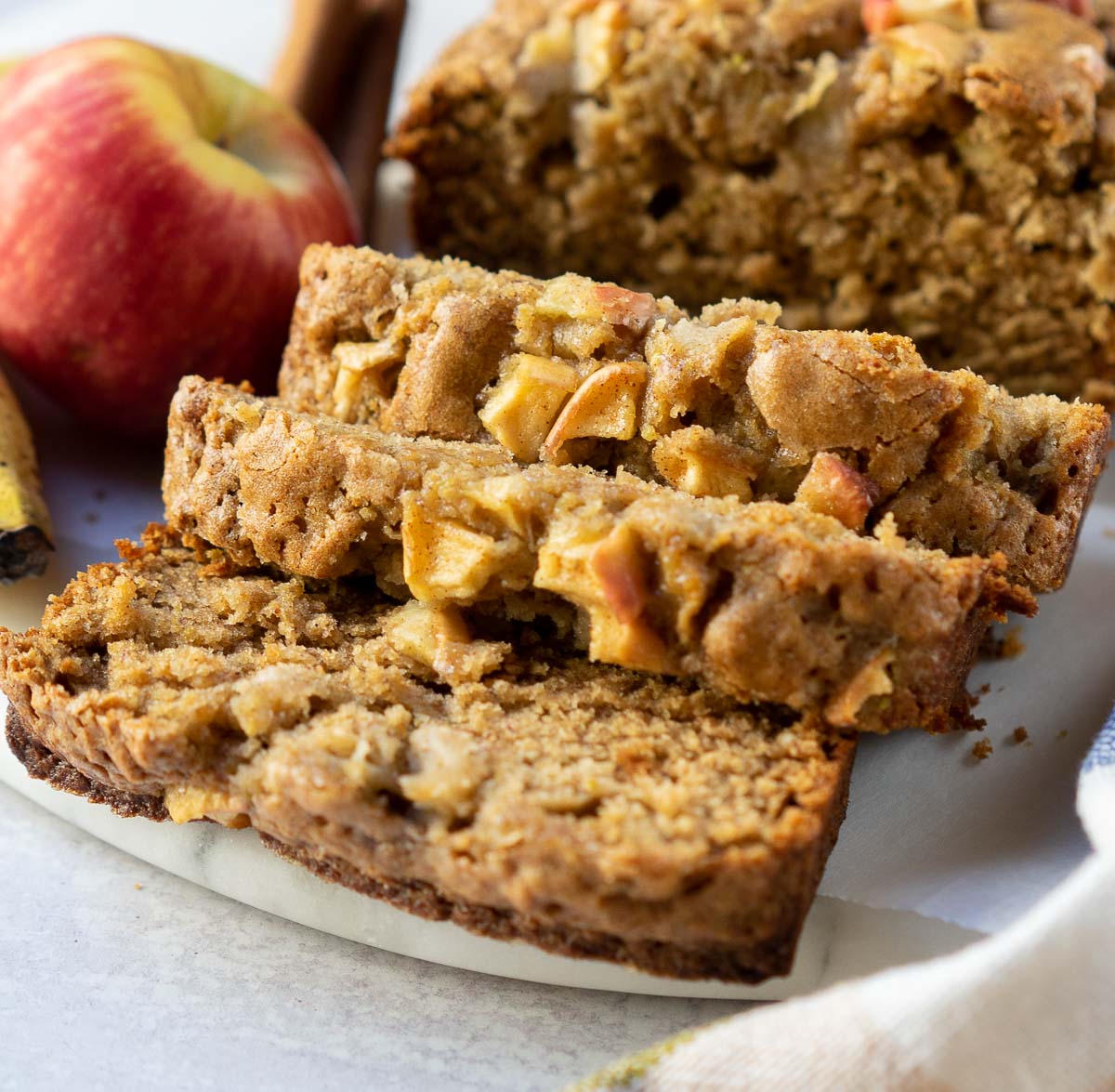 banana apple bread recipe showing diced apples on top