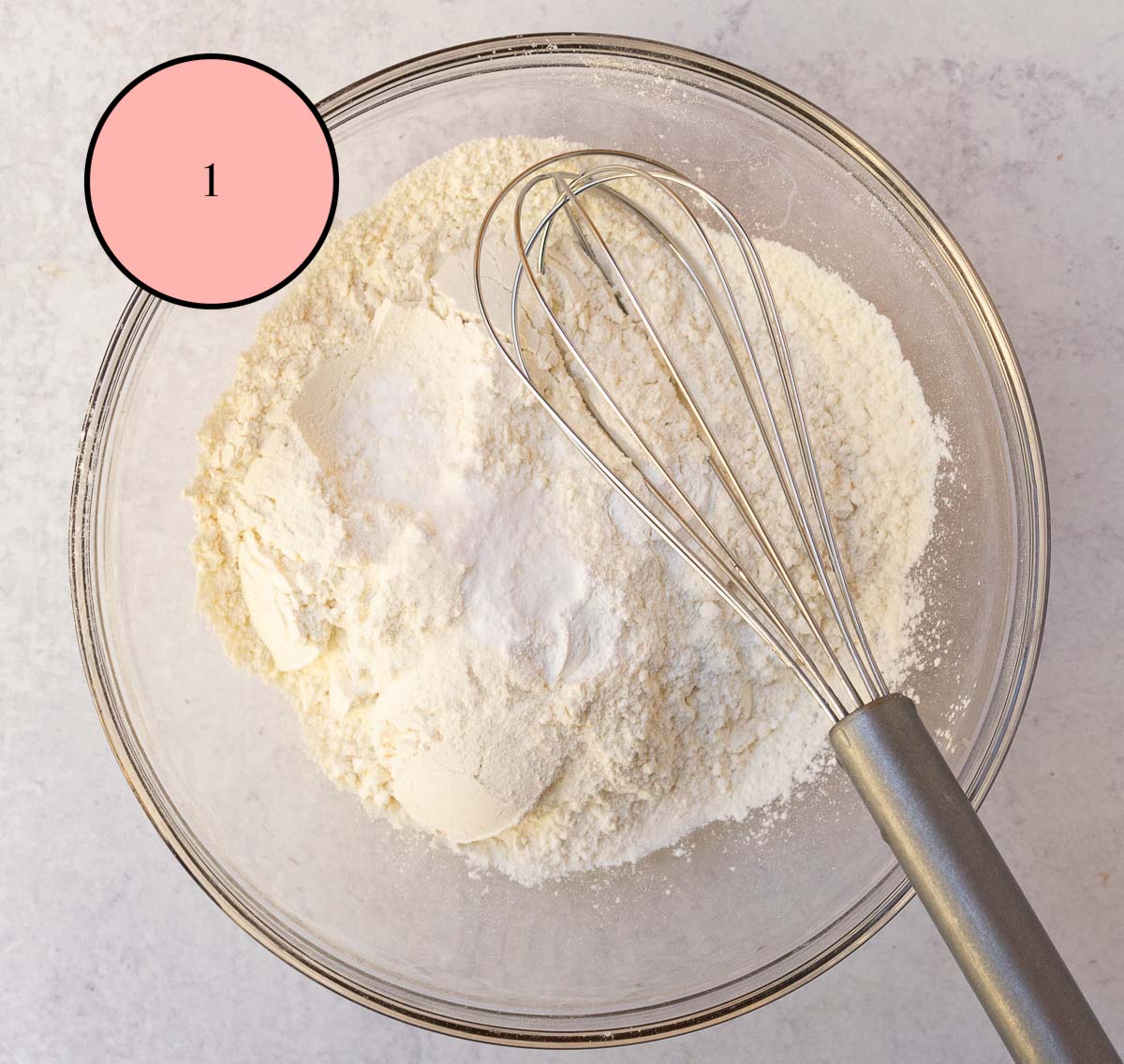 dry ingredients in bowl with whisk