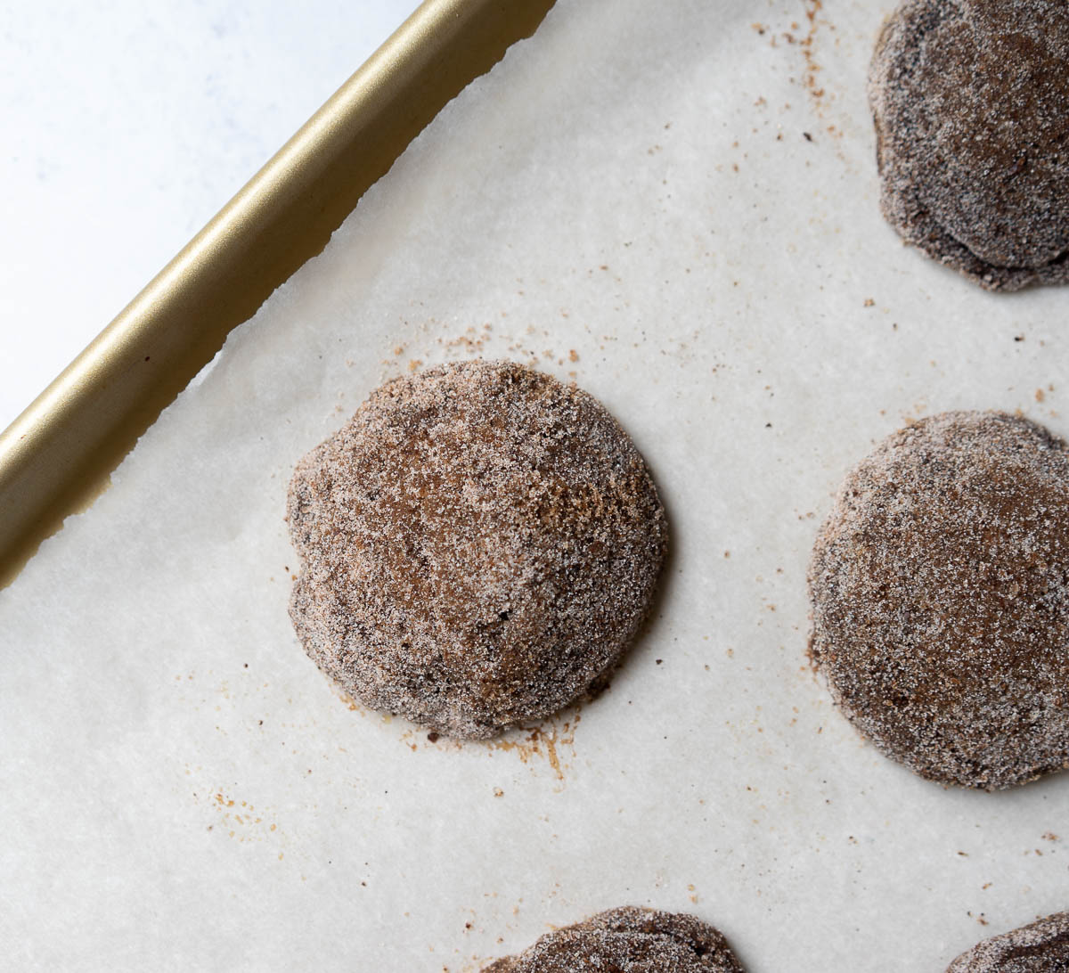 mexican hot chocolate cookies cooling on baking sheet.