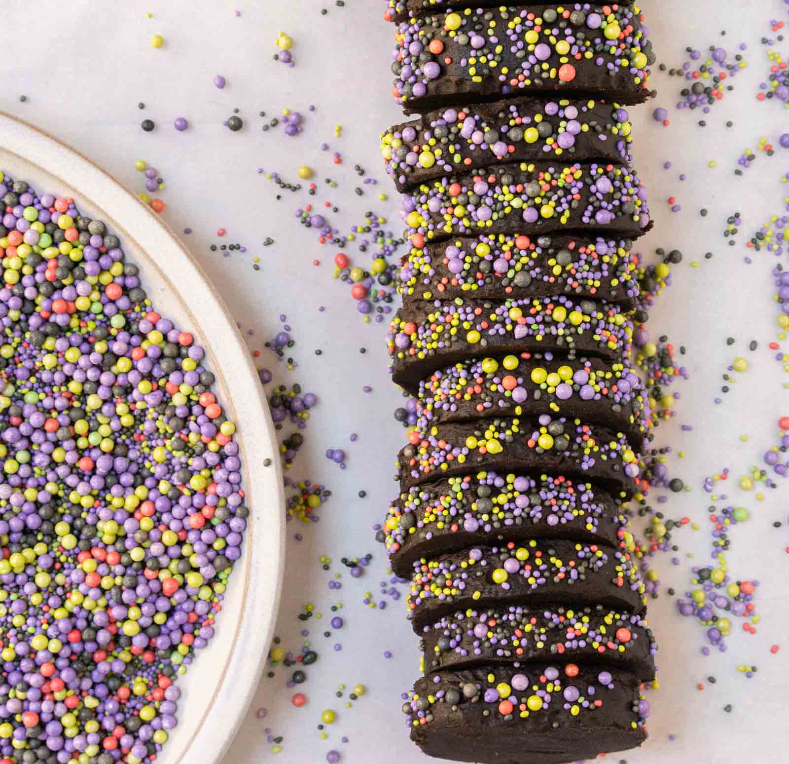 Halloween shortbread cookies with sprinkles.