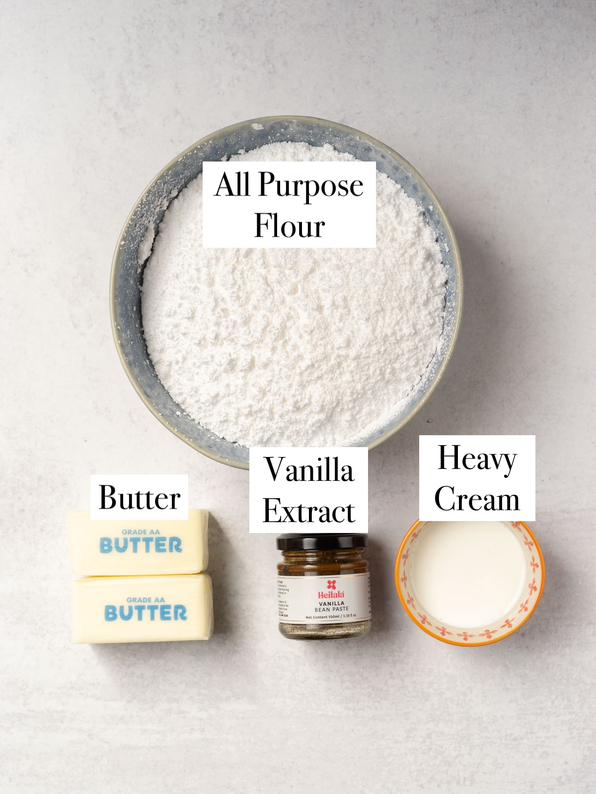 ingredients to make vanilla American buttercream frosting.