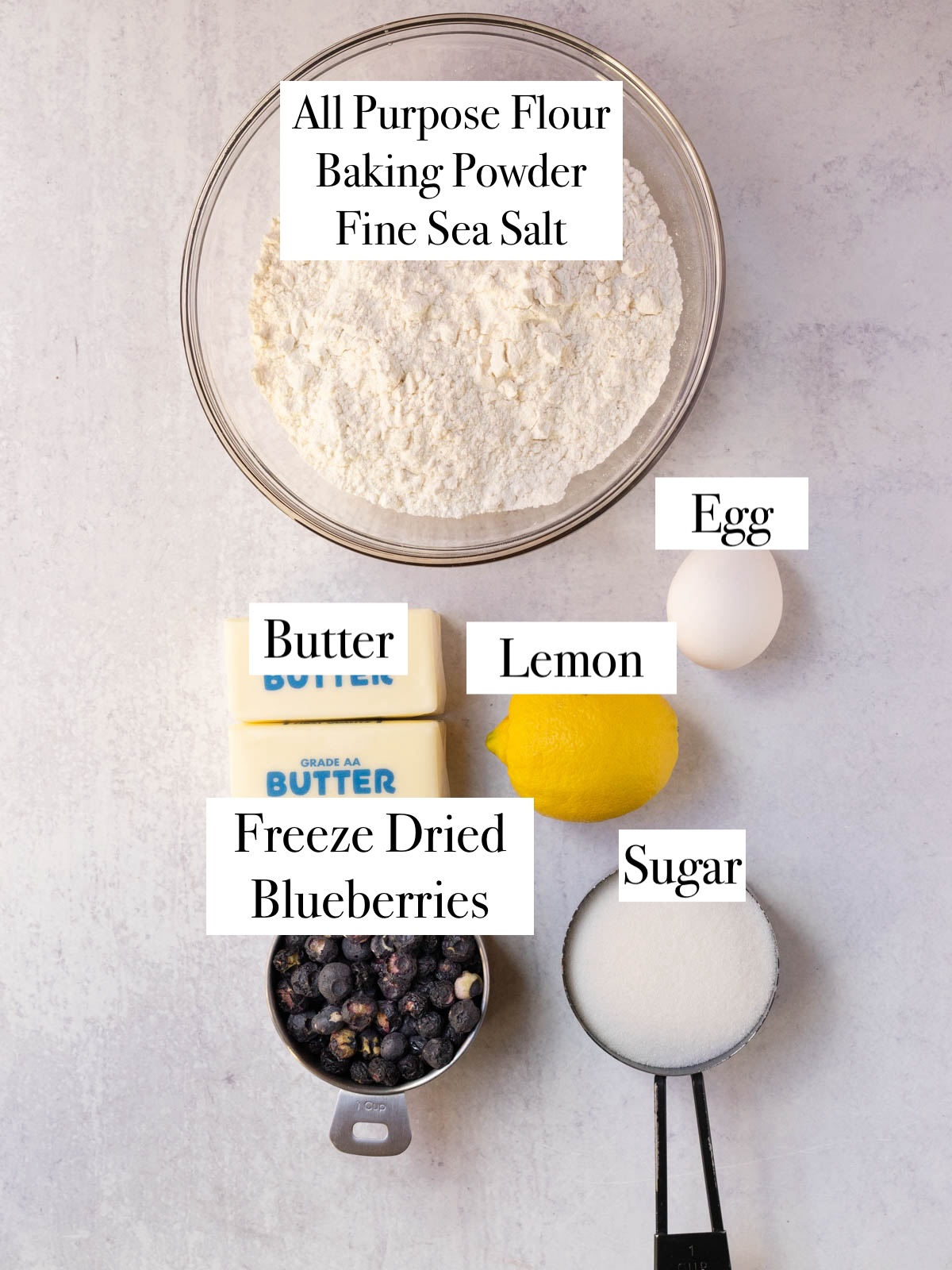 Ingredients for Soft Cut-Out Blueberry Lemon Sugar Cookies.