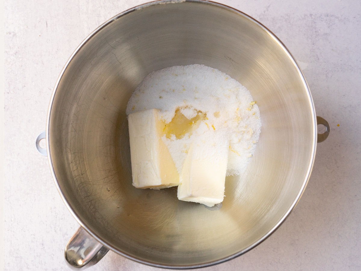 butter, sugar and lemon juice in mixing bowl.