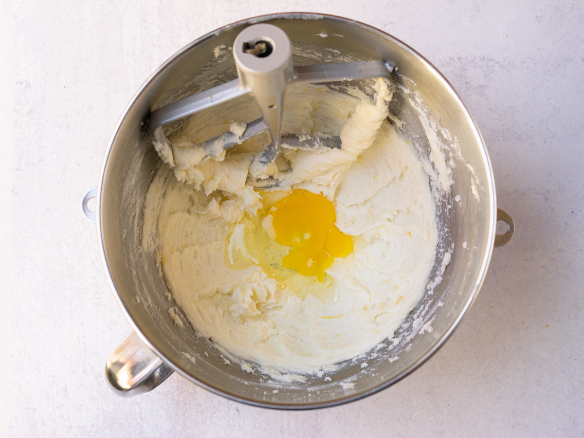 egg added to butter sugar mixture.