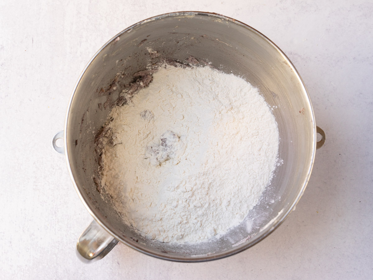 Dry ingredients added to mixing bowl.