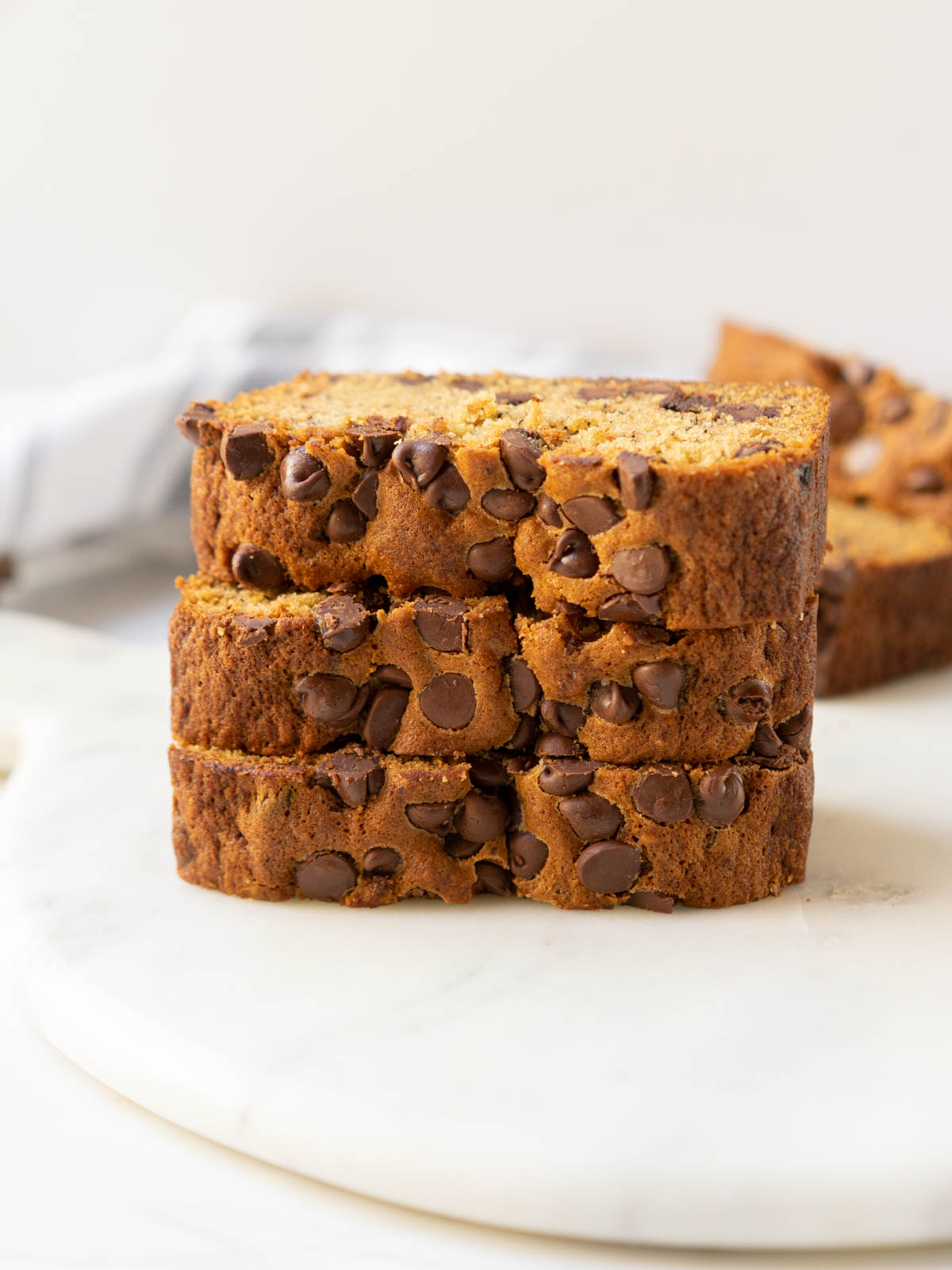 sliced brown butter chocolate chip banana bread.