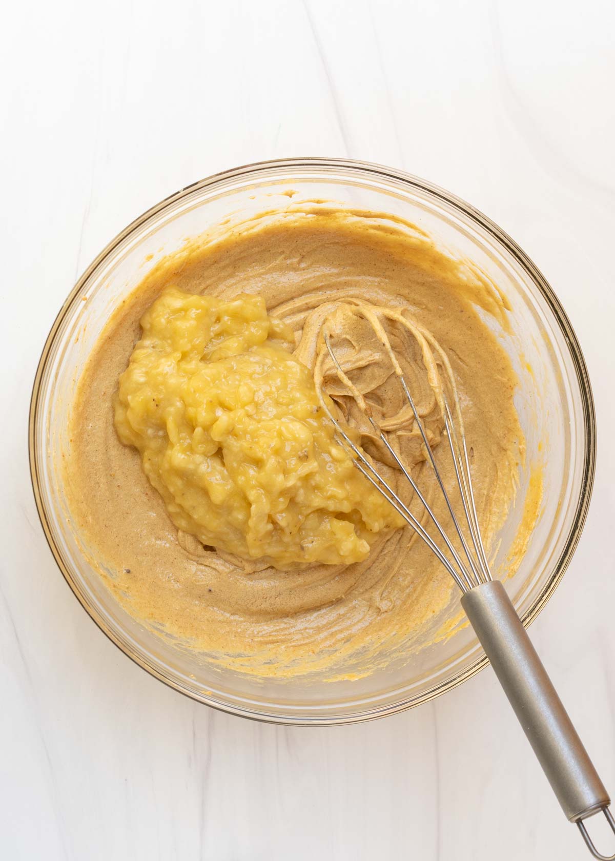 mashed bananas added to mixture.
