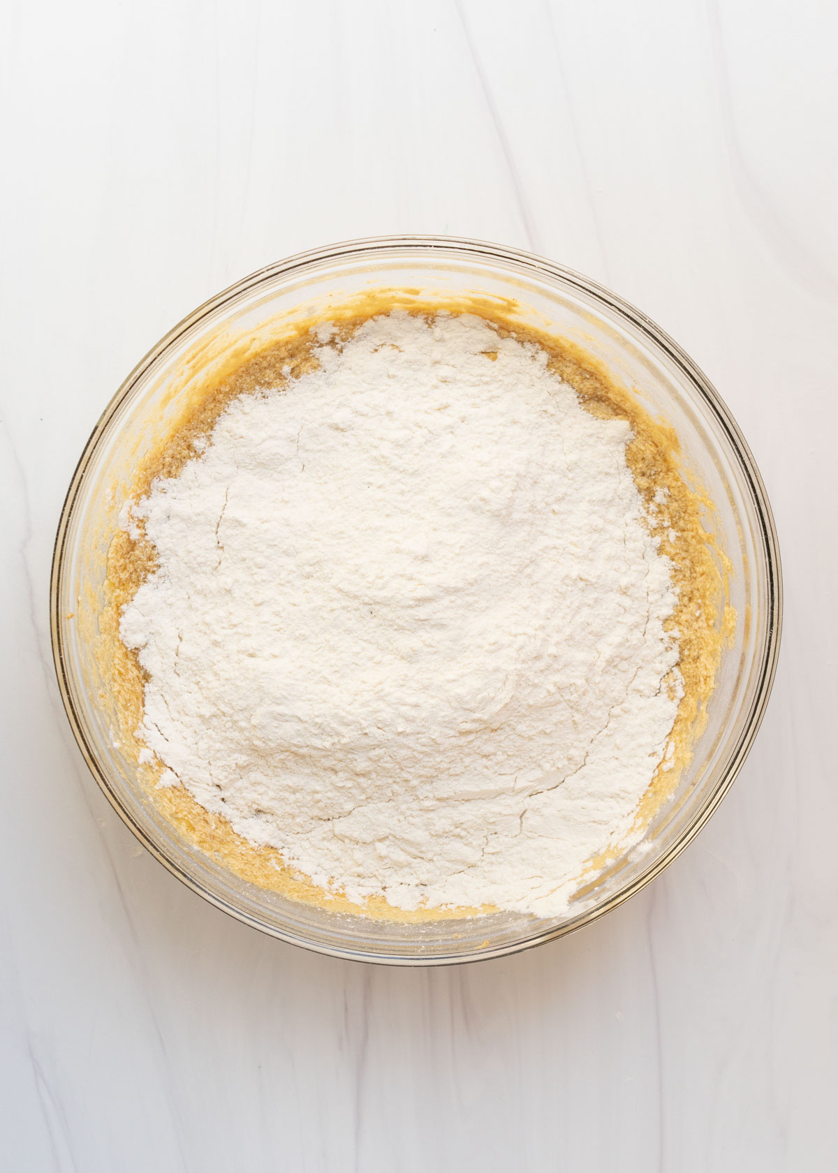 dry ingredients added to wet ingredients.