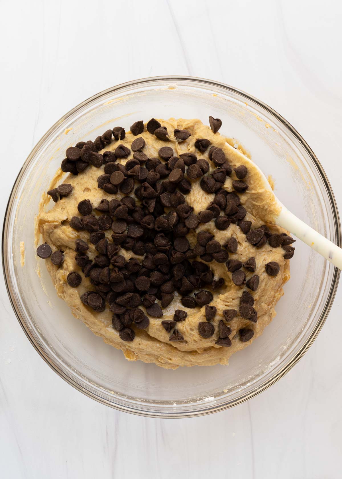 chocolate chips added to banana bread batter.