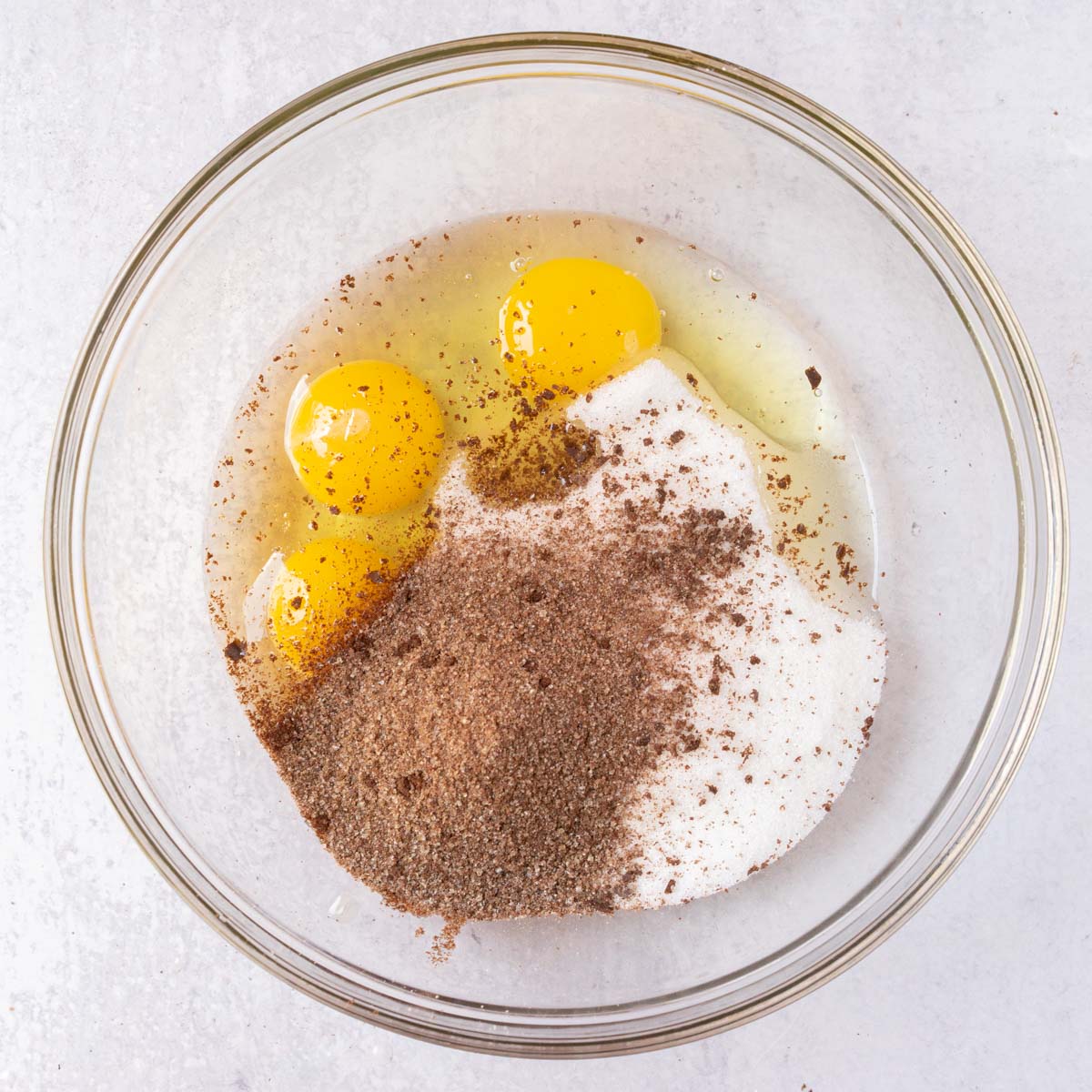 ingredients in mixing bowl for mexican brownies.