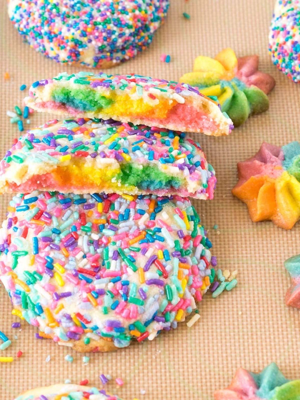 rainbow butter cookies with sprinkles.