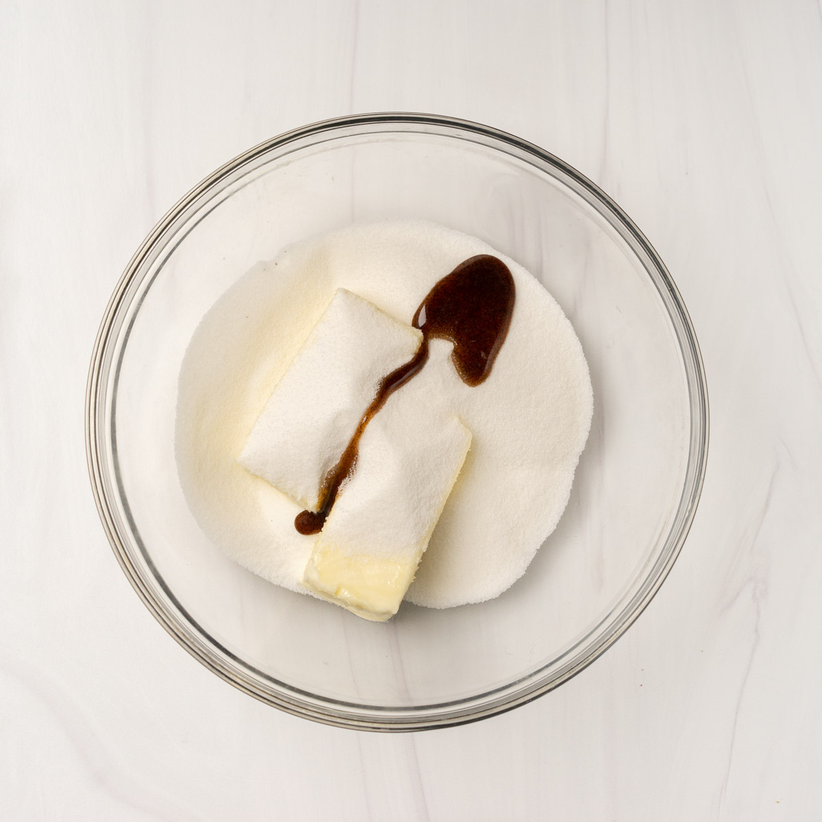 butter, sugar and vanilla in bowl.