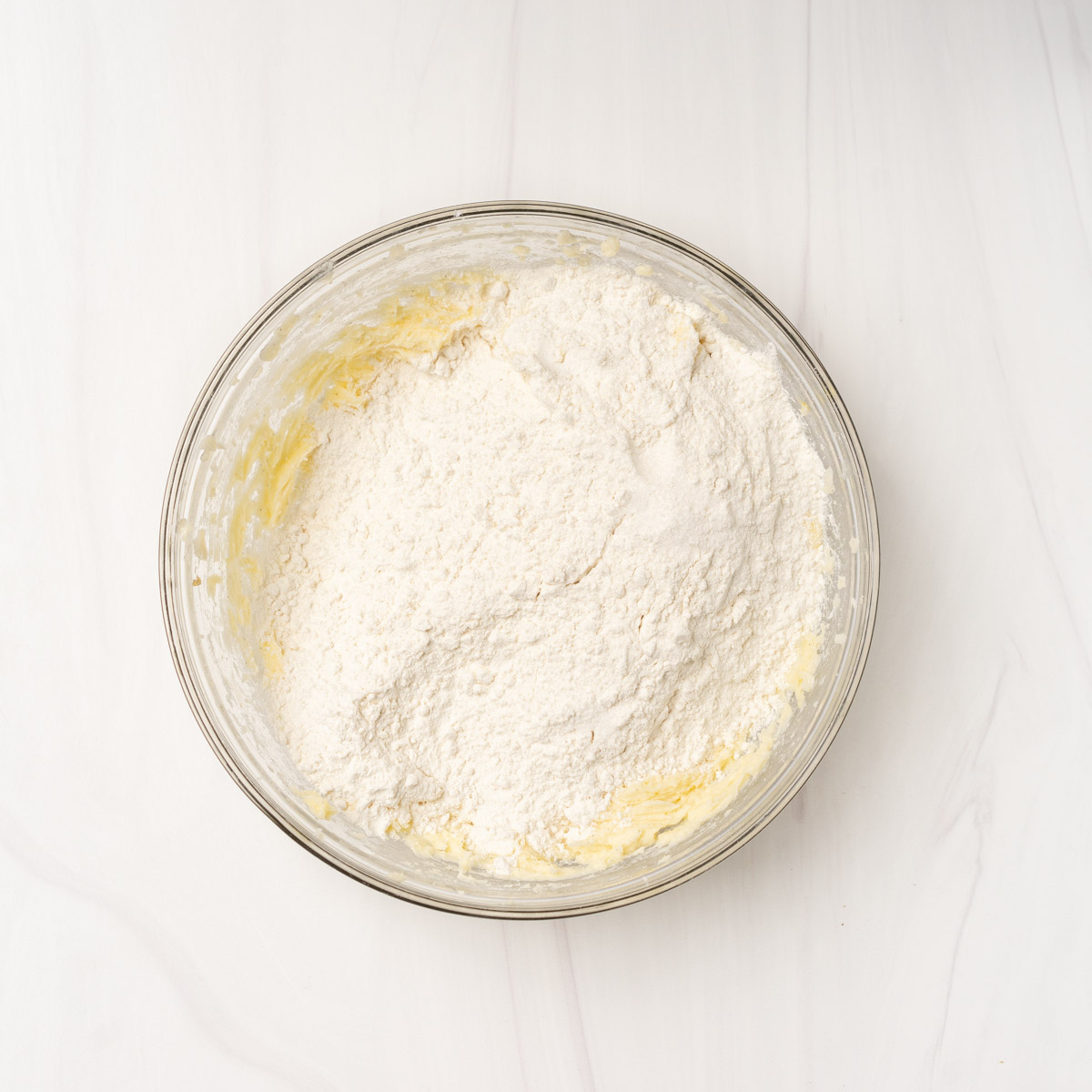 dry ingredients added to wet ingredients.