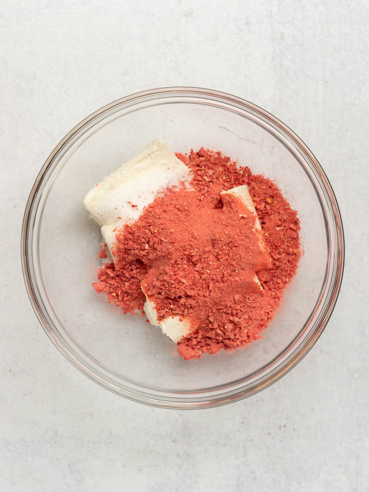 cream cheese and freeze dried strawberries.